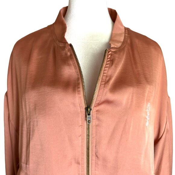 Silence + Noise Satin XLarge Zip Front Jacket Peach Anthropologie Pockets - Picture 2 of 11